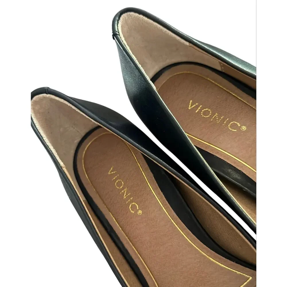 VIONIC Josie Pointed Tor Kitten Heels Black Leather Size 7.5 Office Career NEW